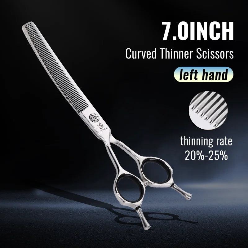 Fenice 7.0 inch Left Handed Professional Dog Grooming Scissors Set Curved Thinning Dog Puppy Shears Pets Supplies Groomer Tools