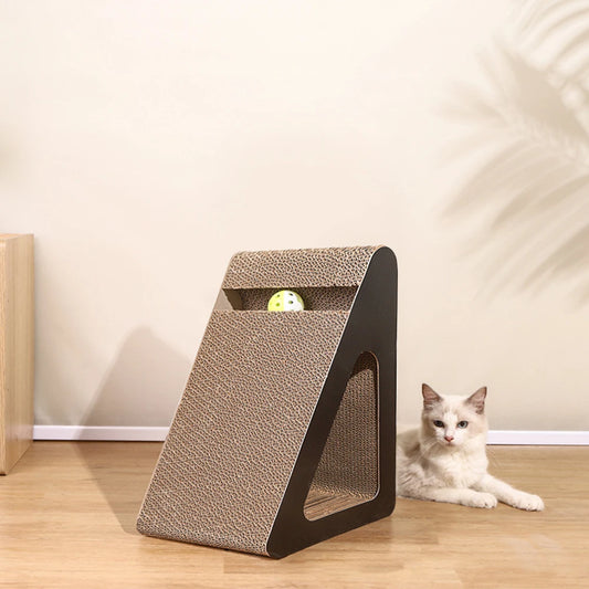 2 In 1 Cat Scratcher Cardboard Triangles Shaped With Spinnings Balls