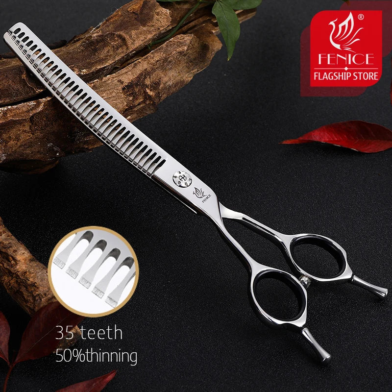 Fenice 7.0 inch Left Handed Professional Dog Grooming Scissors Set Curved Thinning Dog Puppy Shears Pets Supplies Groomer Tools