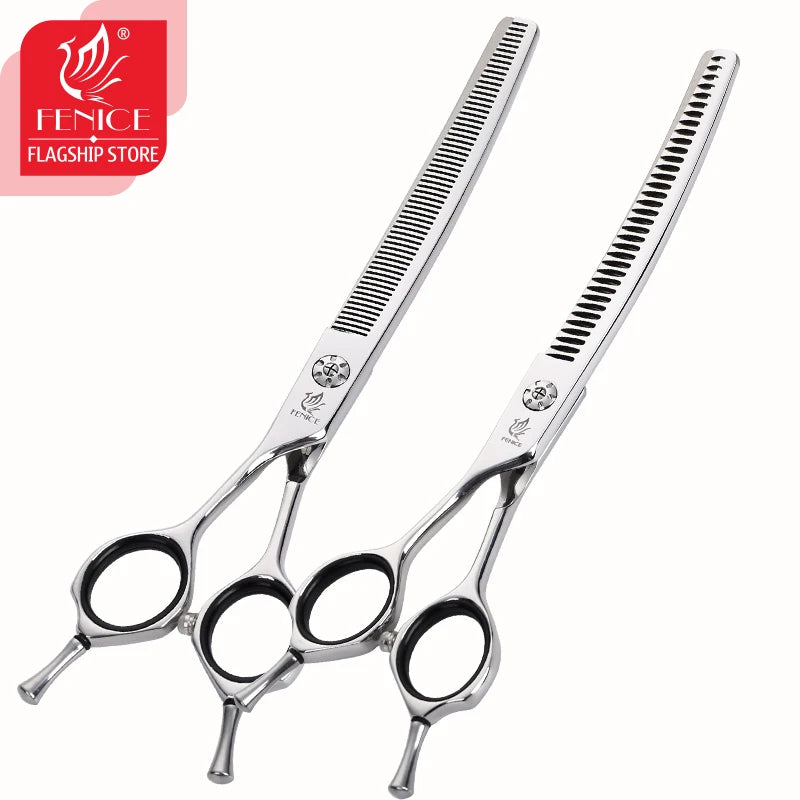 Fenice 7.0 inch Left Handed Professional Dog Grooming Scissors Set Curved Thinning Dog Puppy Shears Pets Supplies Groomer Tools