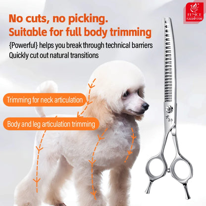 Fenice Left-handed 7.0 inch High-end JP440C 25° Curved Natural Thinning Scissors Pet Shears for Dog trimming Thinning rate 75%