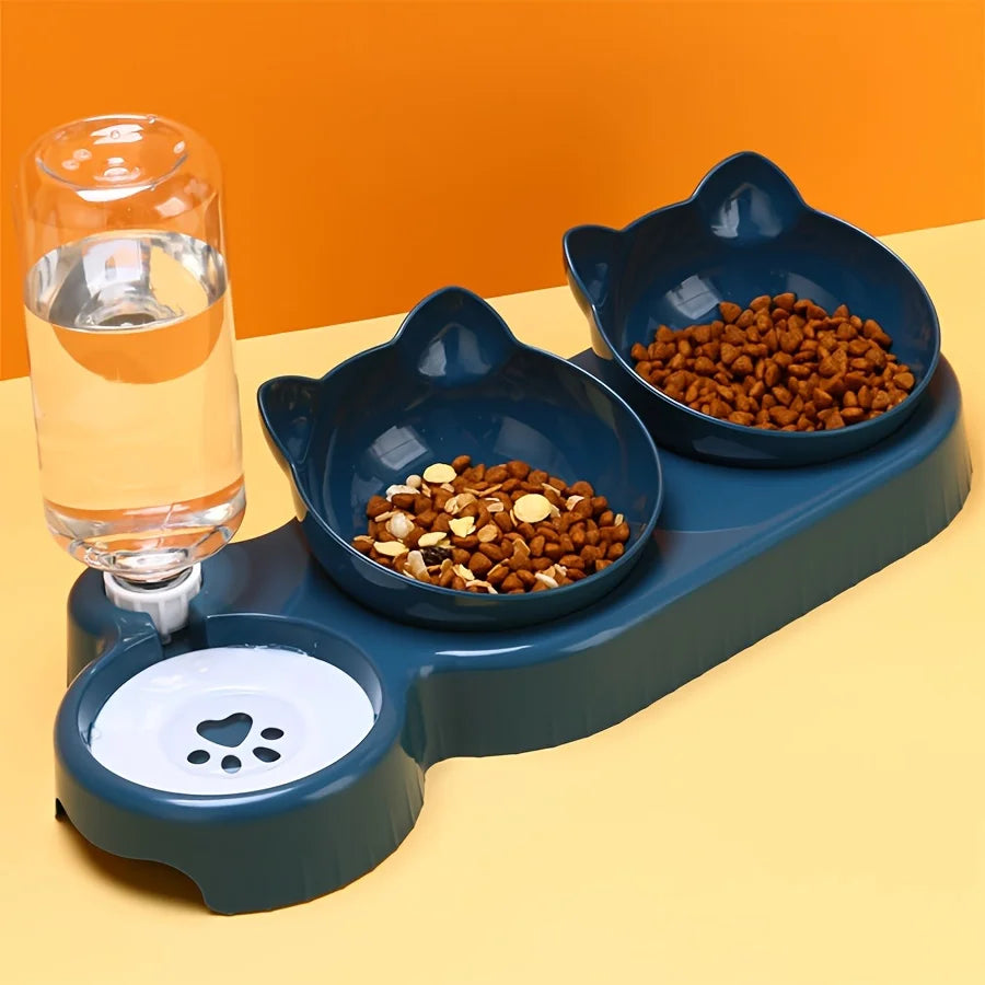 Tilted 3 In 1 Pet Bowl Set With Water Feeder