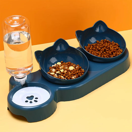 Tilted 3 In 1 Pet Bowl Set With Water Feeder