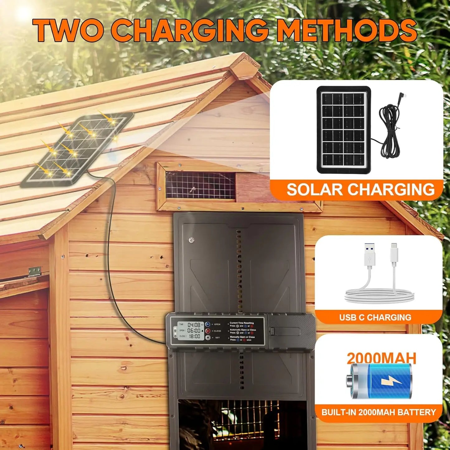 Large Size Solar Powered Fully Automatic Chicken Coop Door Aluminum Alloy with Timer Remote LCD Control for Easy Coop Management