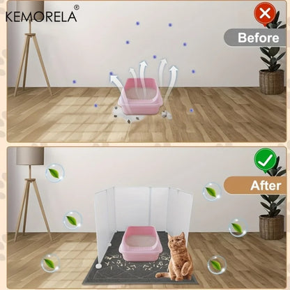 Cat Litter Box Enclosure Splash Guard With Cat Litter Mat