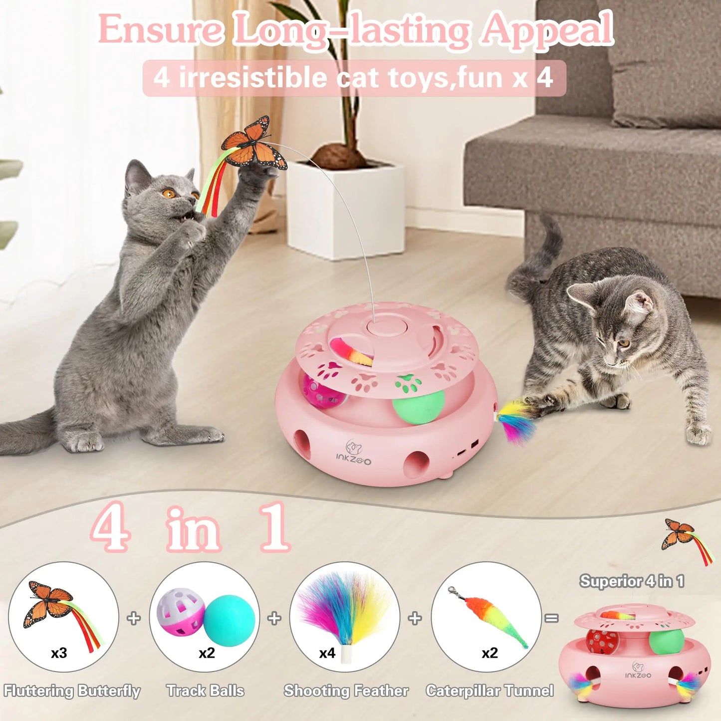Interactive 4-in-1 Cat Toy with USB Charging