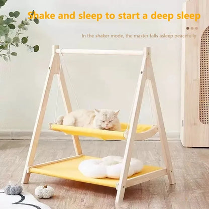 Double Layered Pet Hammock Light Luxury Cat Swing Large Capacity Wooden Cat Bed Floor Standing Comfortable and Stable Cat Bed