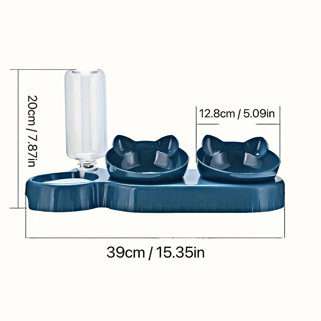 Tilted 3 In 1 Pet Bowl Set With Water Feeder