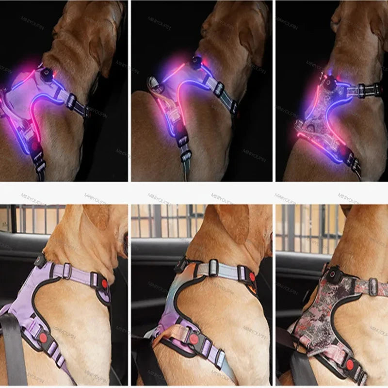 Luminous Dog Harnesses with Three LED Light Modes [Rechargeable]
