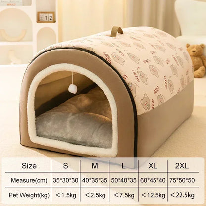 Winter Warm Dog House Detachable Pet Sleeping Bed for Small Medium Dogs Cats Soft Non-slip Dog Kennel Puppy Kitten Nest