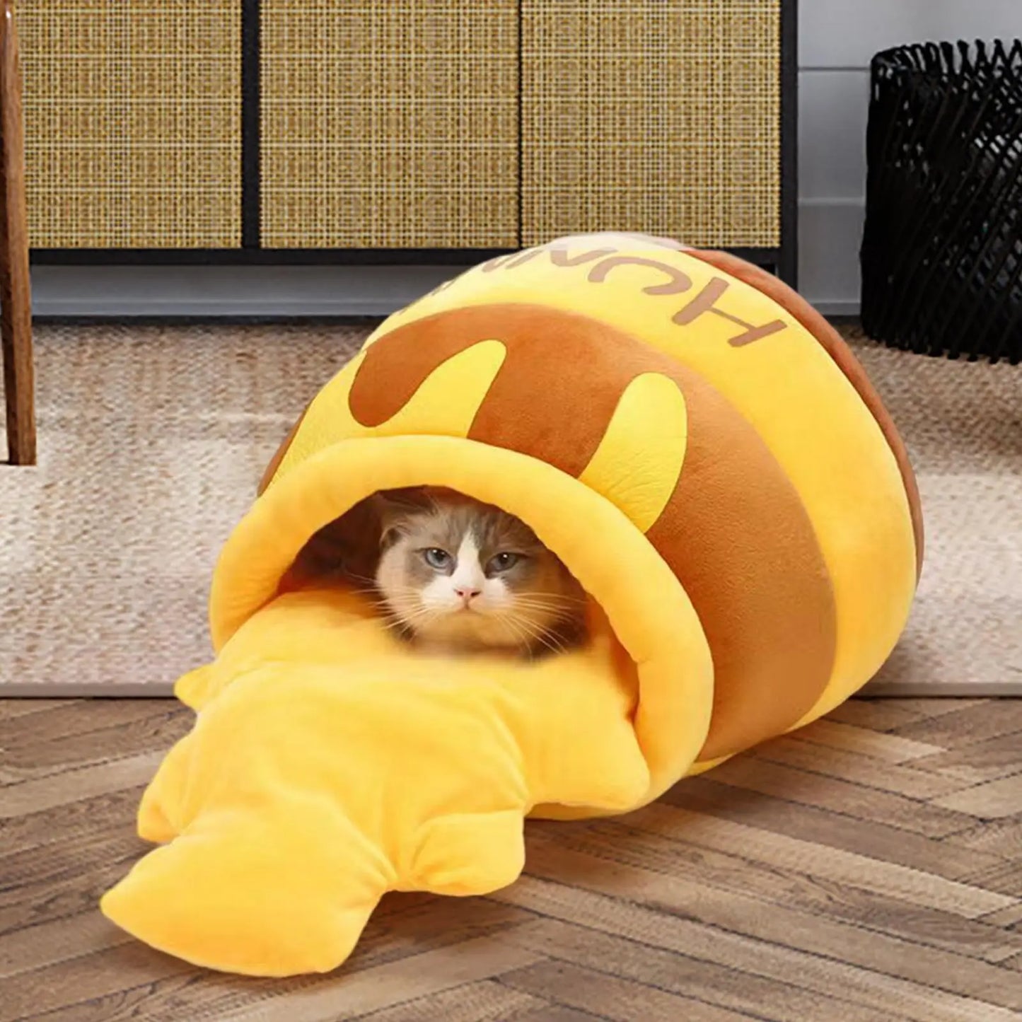Cozy Honey Pot Cave Cat Bed with Cushion