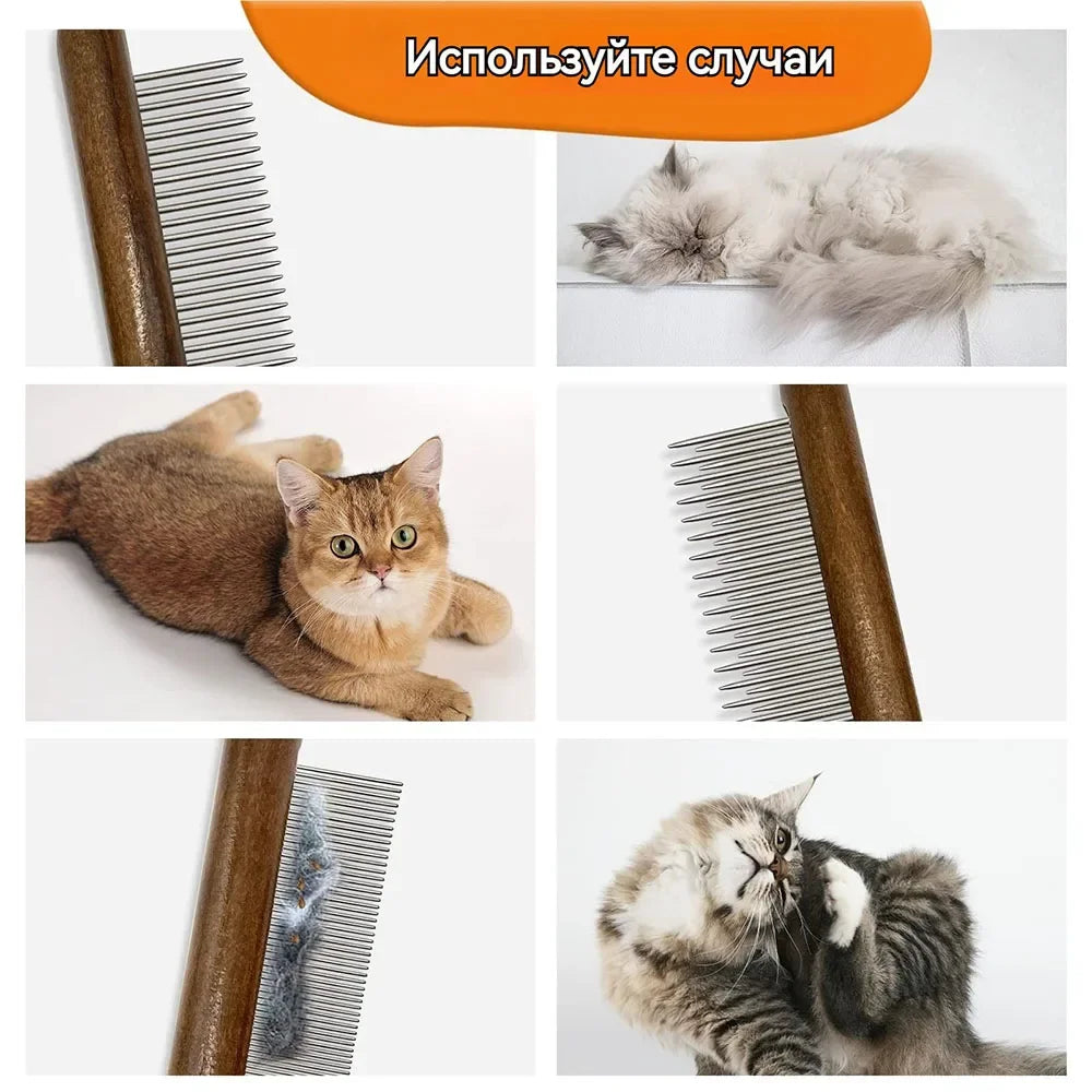 Stainless Steel Pet Hair Remover Comb with Wooden Handle