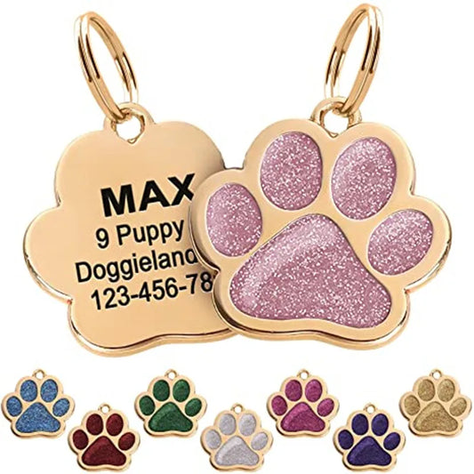 Custom Sparkly Paw Shape Pet ID Tags