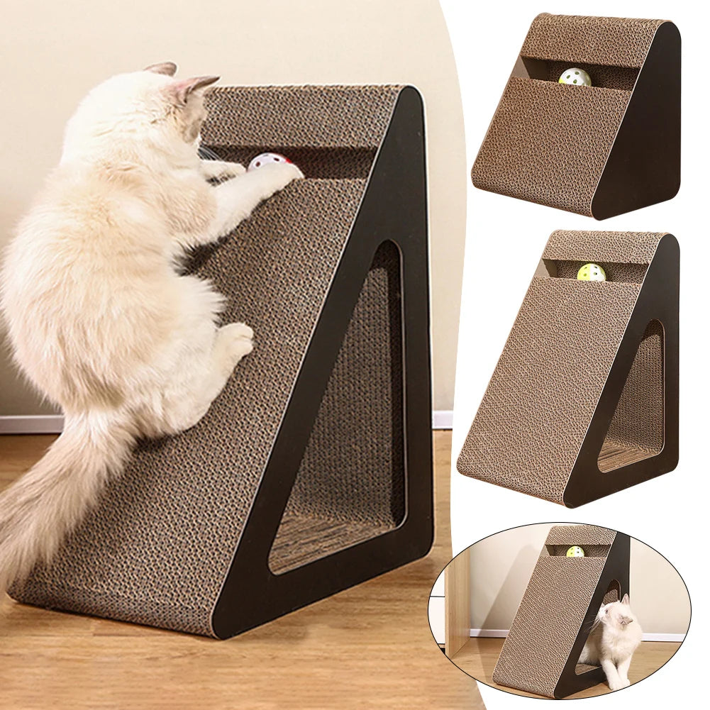 2 In 1 Cat Scratcher Cardboard Triangles Shaped With Spinnings Balls