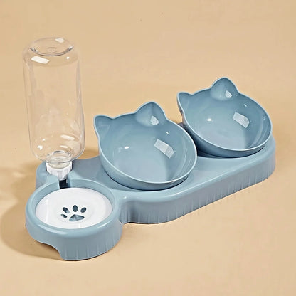 Tilted 3 In 1 Pet Bowl Set With Water Feeder