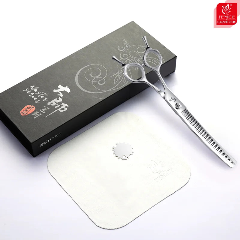 Fenice Left-handed 7.0 inch High-end JP440C 25° Curved Natural Thinning Scissors Pet Shears for Dog trimming Thinning rate 75%