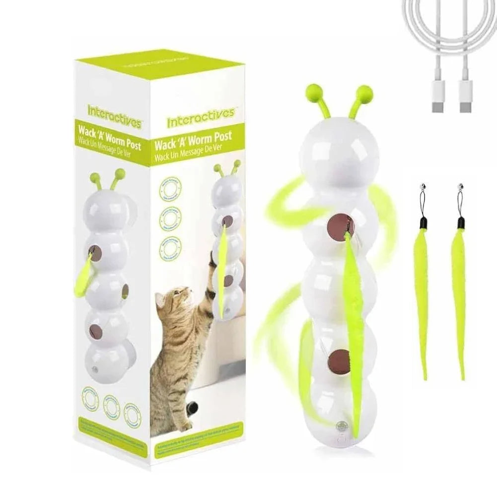 Intelligent Interactive Cat Toy Motion Activated Wack A Worm Post Toy With Tail Automatic Emerging from The Hole Teasing Cat Toy