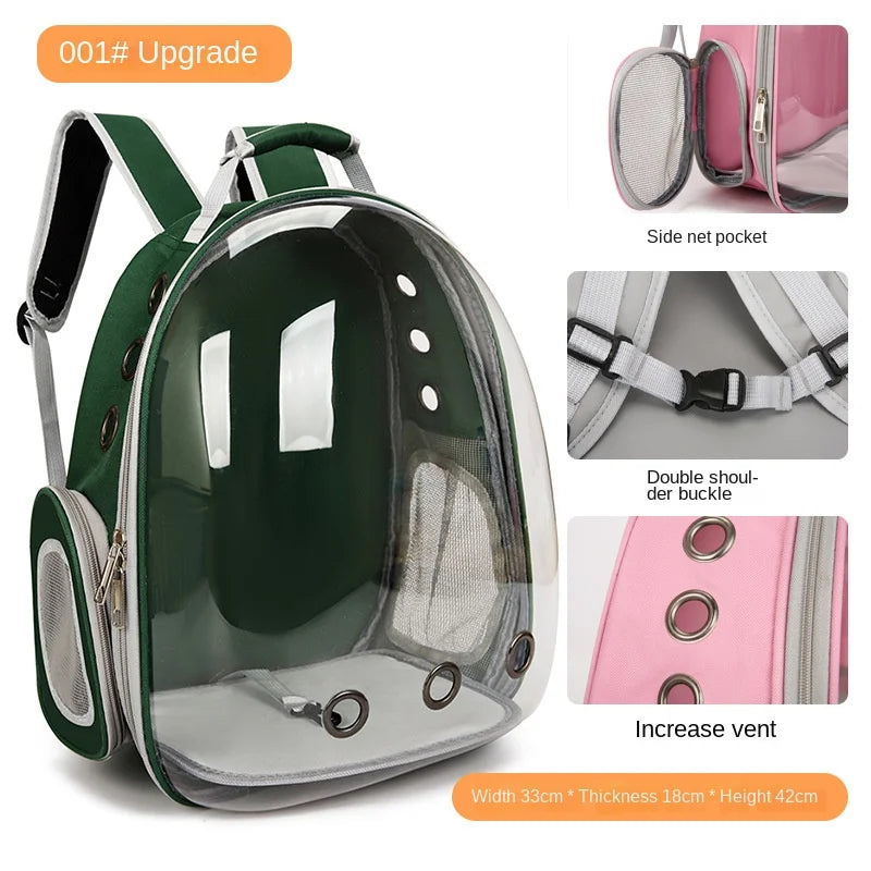 PurView Pro Transparent Cat Backpack - 5-Side Breathable Carrier with Cooling Pad & Reflective Strips,Waterproof Base for Hiking