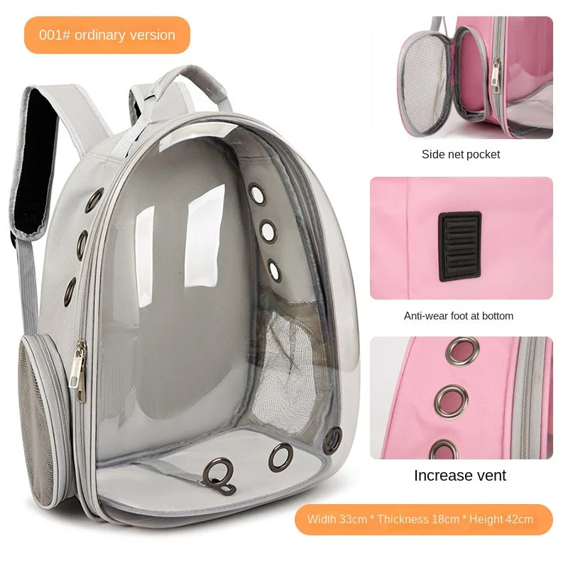 PurView Pro Transparent Cat Backpack - 5-Side Breathable Carrier with Cooling Pad & Reflective Strips,Waterproof Base for Hiking