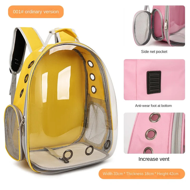 PurView Pro Transparent Cat Backpack - 5-Side Breathable Carrier with Cooling Pad & Reflective Strips,Waterproof Base for Hiking