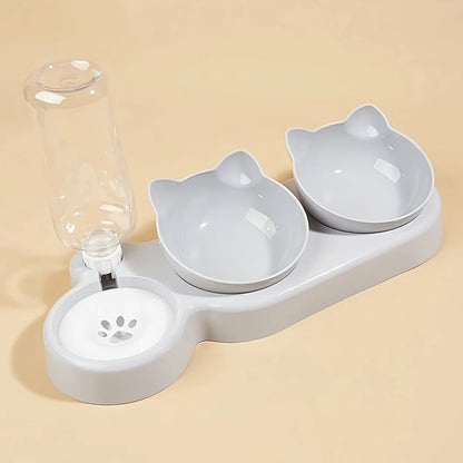 Tilted 3 In 1 Pet Bowl Set With Water Feeder