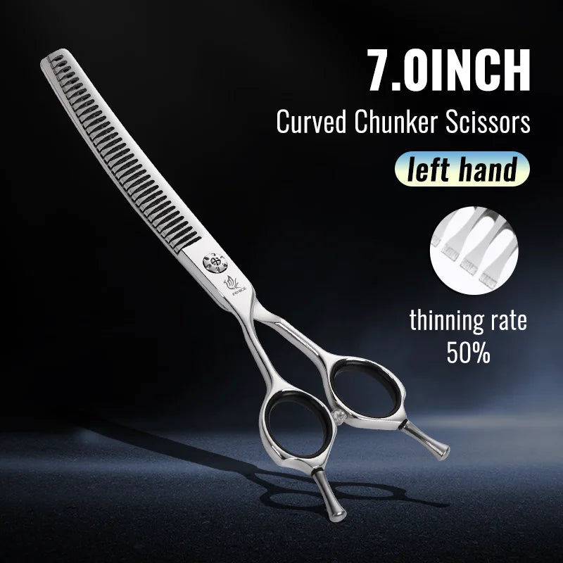 Fenice 7.0 inch Left Handed Professional Dog Grooming Scissors Set Curved Thinning Dog Puppy Shears Pets Supplies Groomer Tools