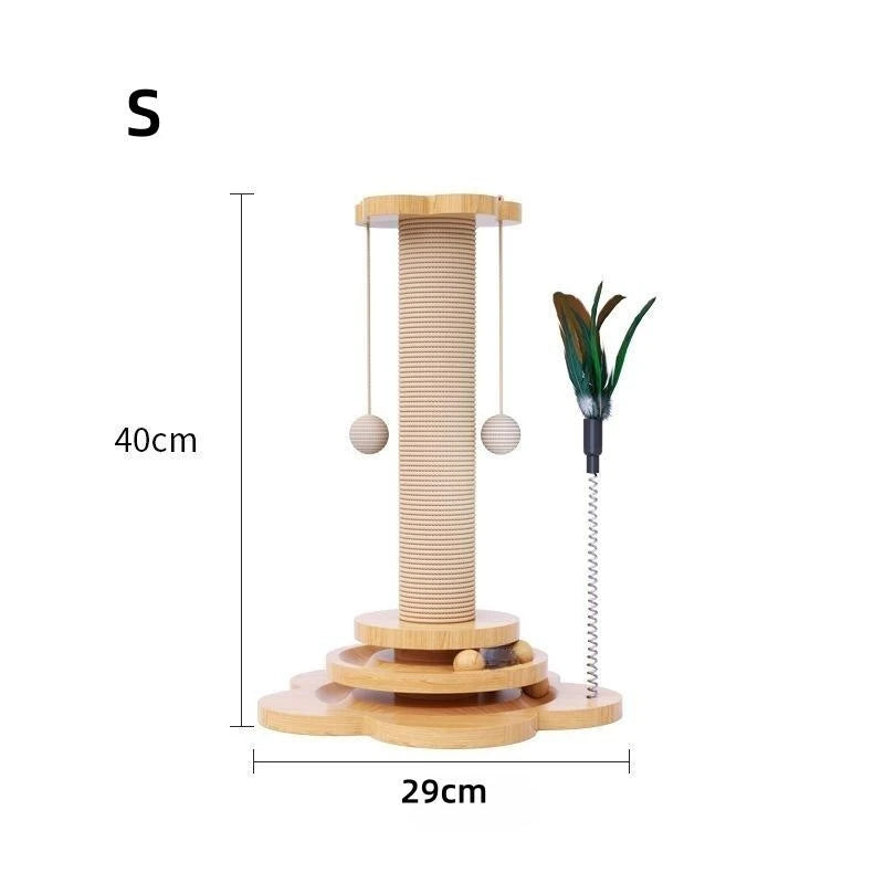 Solid Wood Cat Turntable w/ Hanging Balls [+ Sisal Scratching Board]