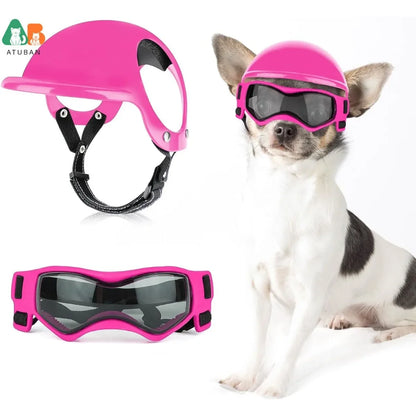 Dog Helmet and Dog Goggles for Motorcycle [Ear Holes + Adjustable Straps = Happy Puppy Riding]