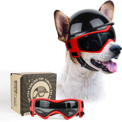 Dog Helmet and Dog Goggles for Motorcycle [Ear Holes + Adjustable Straps = Happy Puppy Riding]