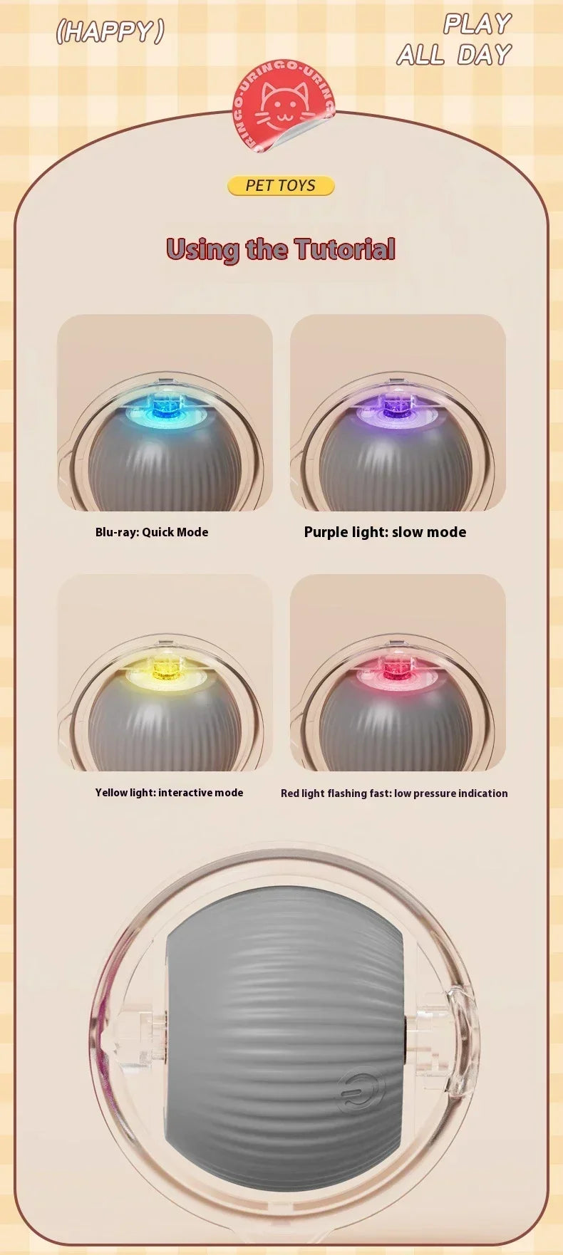 Interactive Motion Activated Plush Cat Toy Ball