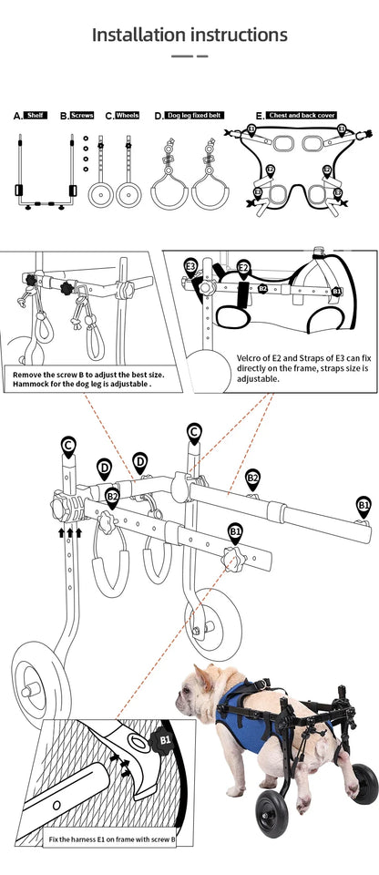 Pet Wheelchair Cart Adjustable Mobility Aids with Wheels [Rehabilitation Walking Mobility Aid]