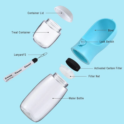 Dog Water Bottle with Food Container, Travel Puppy Water Bowl, Portable Pet Dispenser,Puppy Essentials Necessities for Hiking