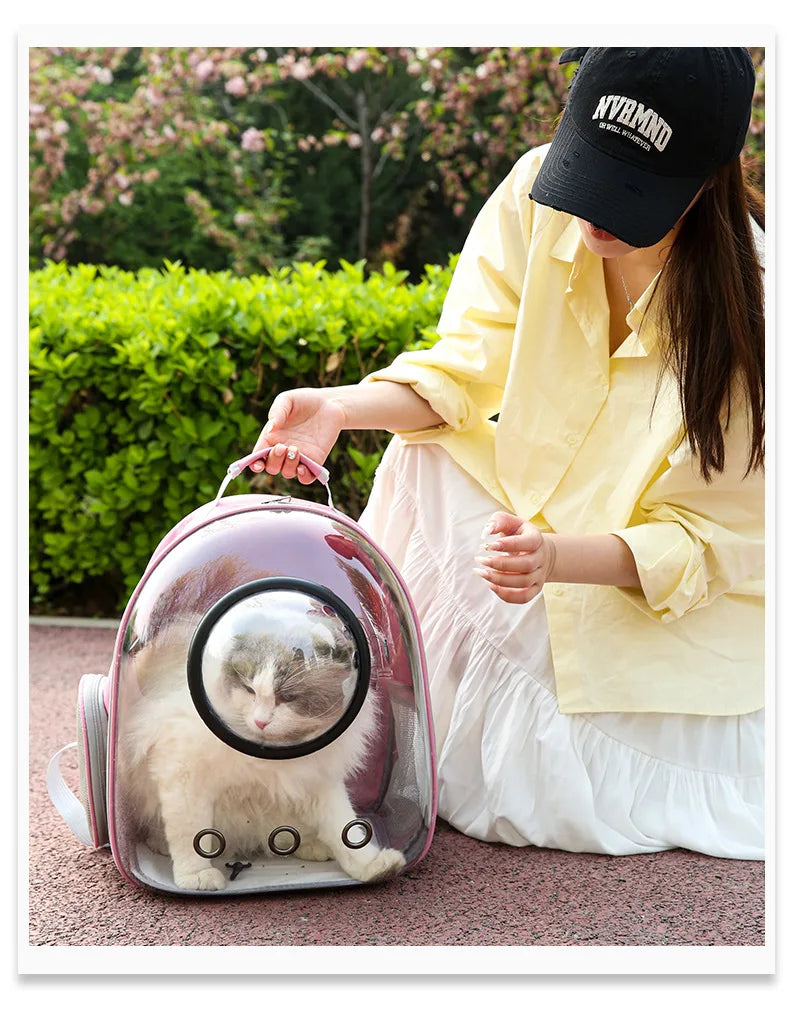 {As seen in Argylle} Space Capsule Pet Backpack-Airline Approved Transparent Carrier [Large Capacity + 360° Ventilation + Dual Handles]