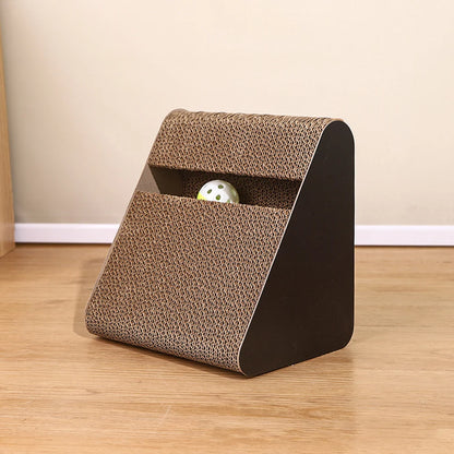 2 In 1 Cat Scratcher Cardboard Triangles Shaped With Spinnings Balls
