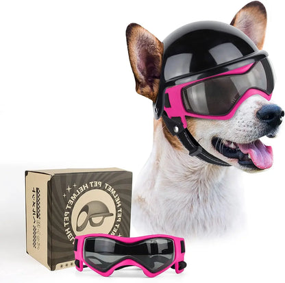 Dog Helmet and Dog Goggles for Motorcycle [Ear Holes + Adjustable Straps = Happy Puppy Riding]