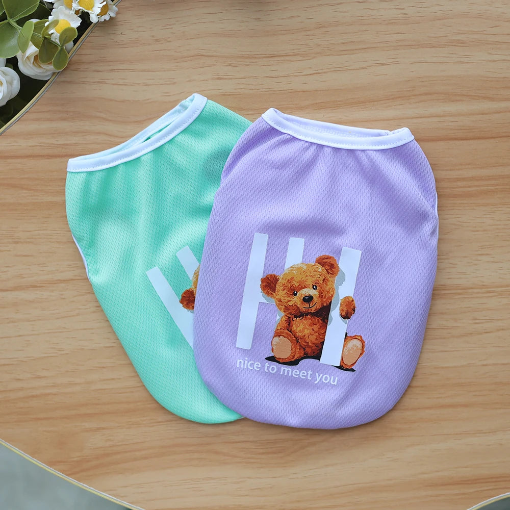 Cute Cartoon Bear Print Summer Pet Vest