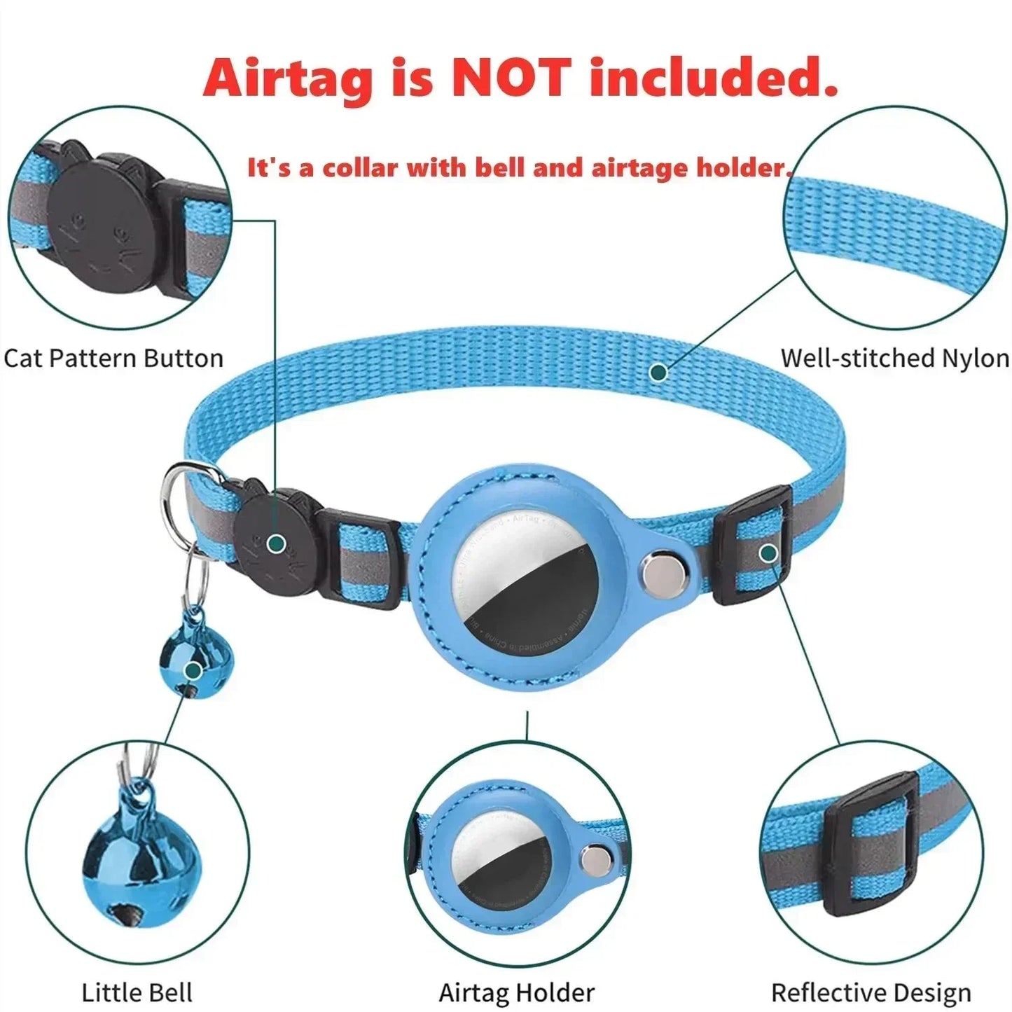 Reflective Cat Collar with AirTag Holder