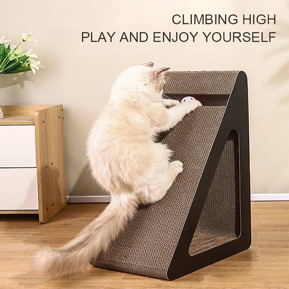 2 In 1 Cat Scratcher Cardboard Triangles Shaped With Spinnings Balls