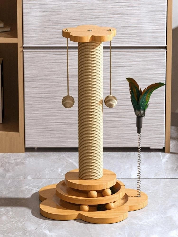 Solid Wood Cat Turntable w/ Hanging Balls [+ Sisal Scratching Board]