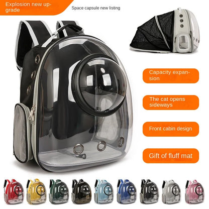 PurView Pro Transparent Cat Backpack - 5-Side Breathable Carrier with Cooling Pad & Reflective Strips,Waterproof Base for Hiking