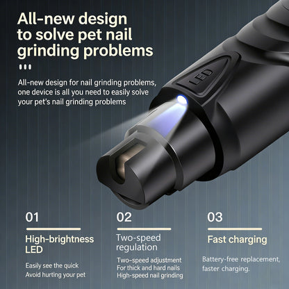 USB Rechargeable Pet Nail Grinder with LED Illumination, 2 Speed Quiet Electric Nail Trimmer, Painless Pet Nail Clipper for Dogs