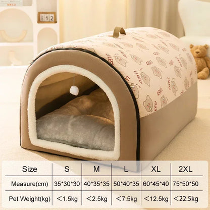 Winter Warm Dog House Detachable Pet Sleeping Bed for Small Medium Dogs Cats Soft Non-slip Dog Kennel Puppy Kitten Nest