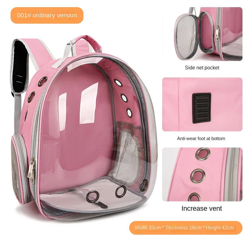 PurView Pro Transparent Cat Backpack - 5-Side Breathable Carrier with Cooling Pad & Reflective Strips,Waterproof Base for Hiking