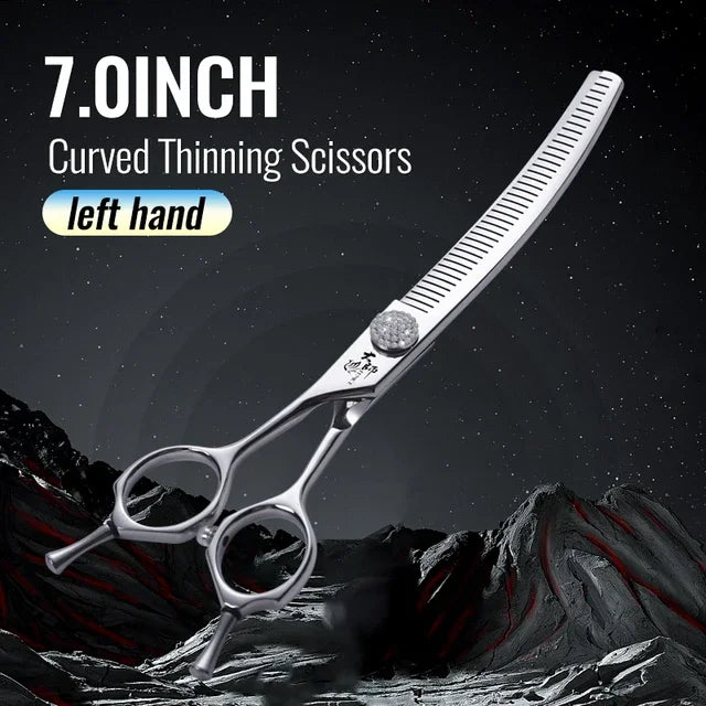 Fenice 7.0 inch Left Handed Professional Dog Grooming Scissors Set Curved Thinning Dog Puppy Shears Pets Supplies Groomer Tools