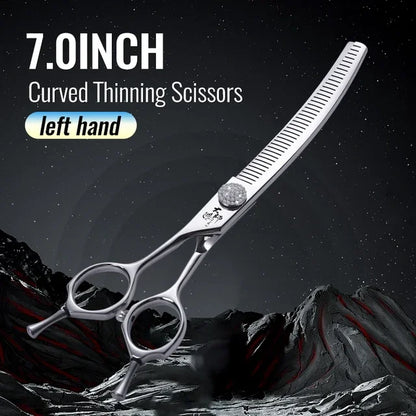 Fenice 7.0 inch Left Handed Professional Dog Grooming Scissors Set Curved Thinning Dog Puppy Shears Pets Supplies Groomer Tools