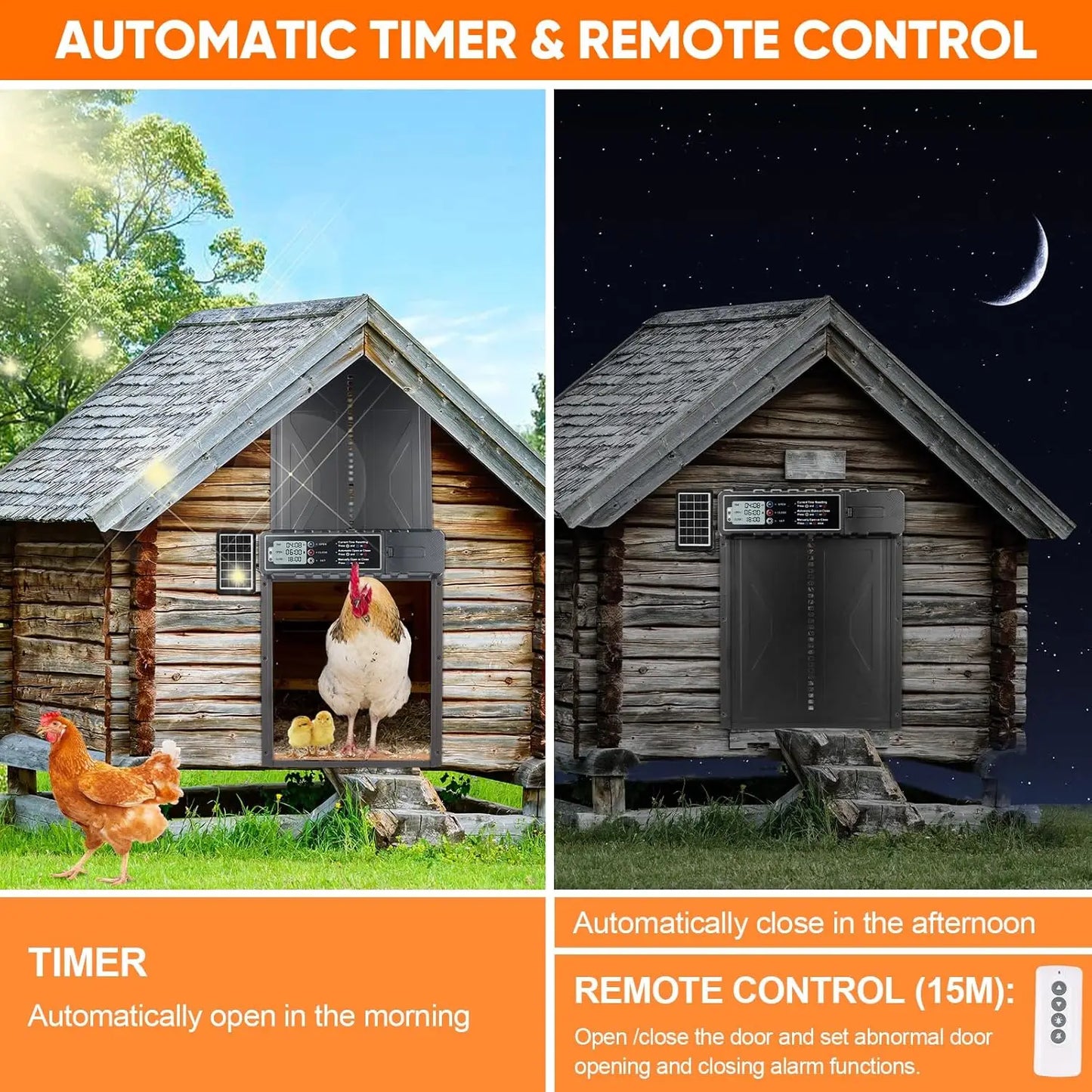 Large Size Solar Powered Fully Automatic Chicken Coop Door Aluminum Alloy with Timer Remote LCD Control for Easy Coop Management