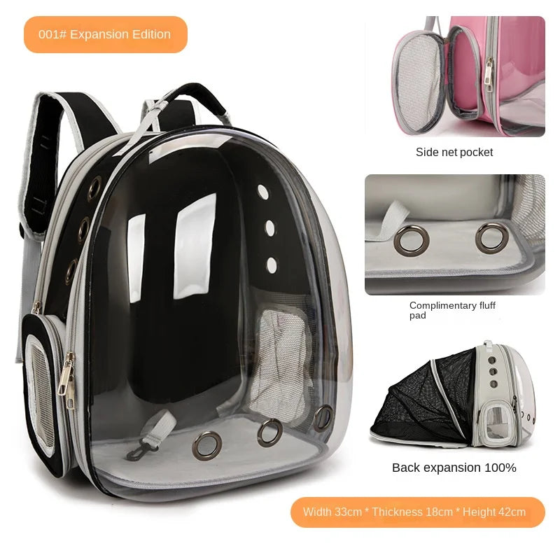 PurView Pro Transparent Cat Backpack - 5-Side Breathable Carrier with Cooling Pad & Reflective Strips,Waterproof Base for Hiking