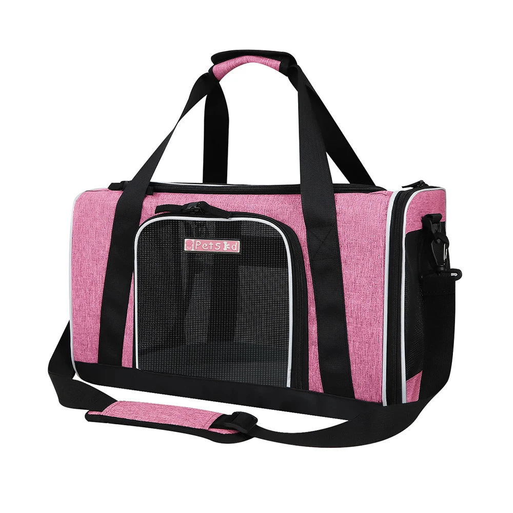 Portable Pet Carriers Bag Soft-sided Carrying Handbag Cat Dog Breathable Foldable Bag with Locking Safety Zippers Fit for Travel