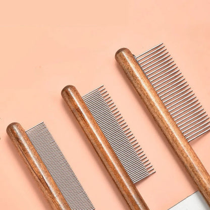 Stainless Steel Pet Hair Remover Comb with Wooden Handle