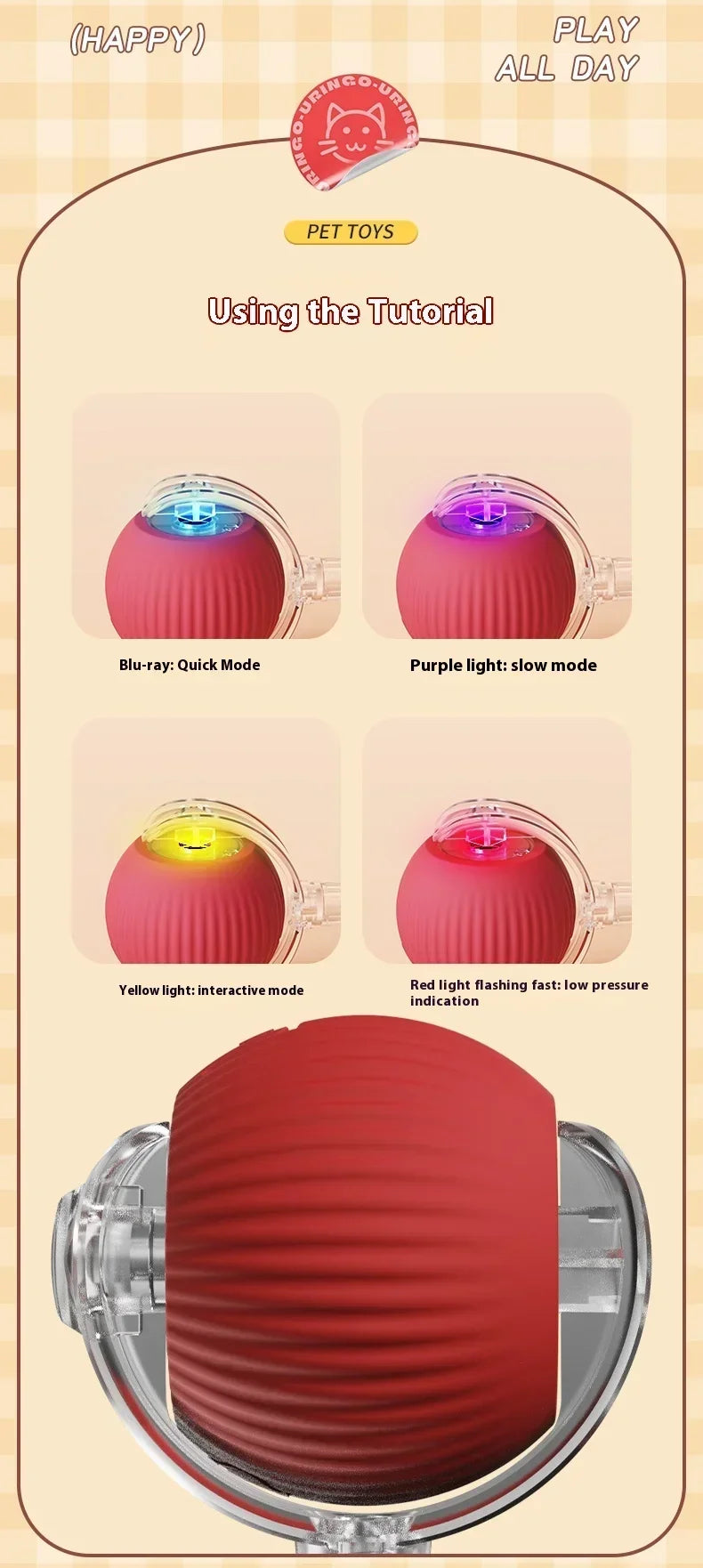 Interactive Motion Activated Plush Cat Toy Ball